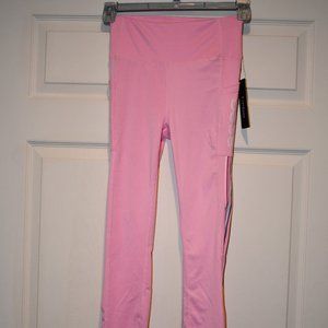 BEBE Sport Women's Light PINK Stipe Logo Leggings Yoga Pants Size Small $79 NWT